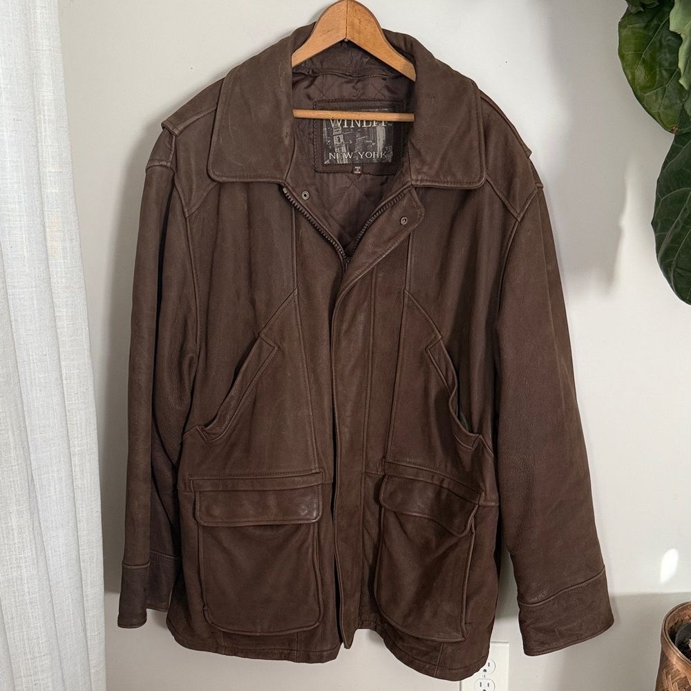 Winlit New York 90s Vintage Brown Heavyweight Thick Genuine Leather Coat